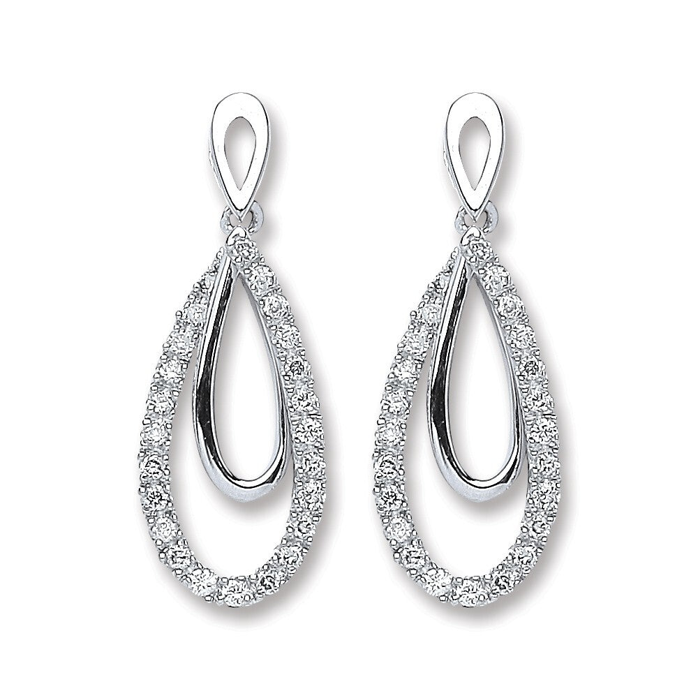 9ct White Gold Pear Drop 0.20ct Diamond Earrings 20mm Length Hallmarked