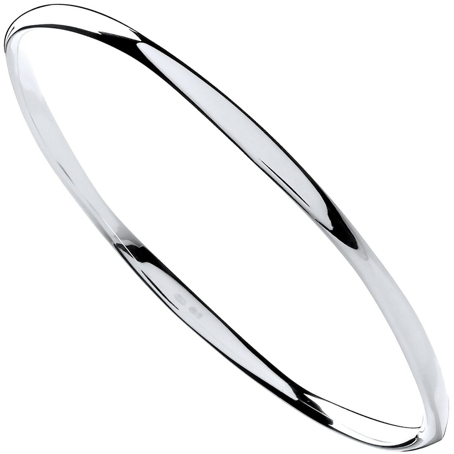 Silver Faceted Ladies Round Bangle British Made Full Hallmark Boxed