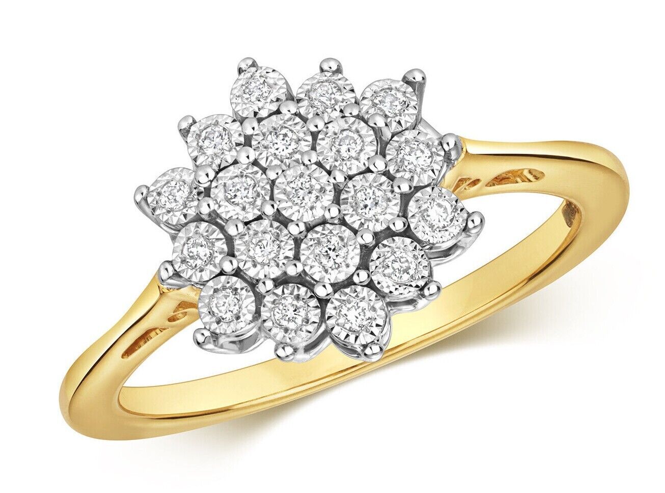 9ct Yellow Gold Diamond Cluster Ring Engagement Size J K L M N O P Q