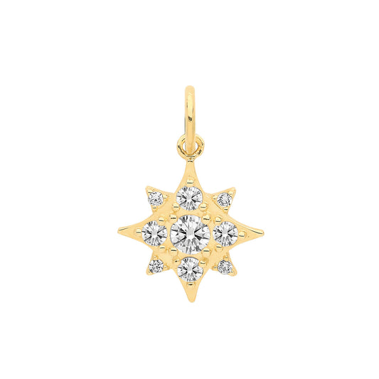 Gold CZ 9 Stone Star Pendant Yellow Gold 20mm x 14mm British Made
