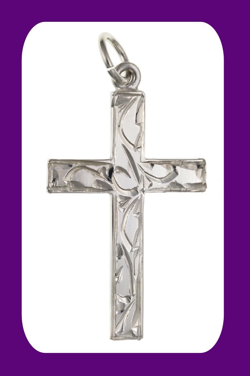 Sterling Silver Engraved Cross Pendant 925 Hallmark 29 x 18mm