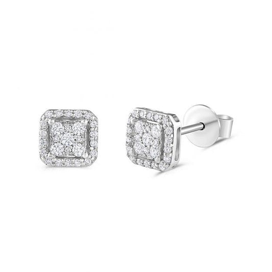 18ct White Gold 0.22ct Diamond Stud Square Earrings Hallmarked - 6.4mm
