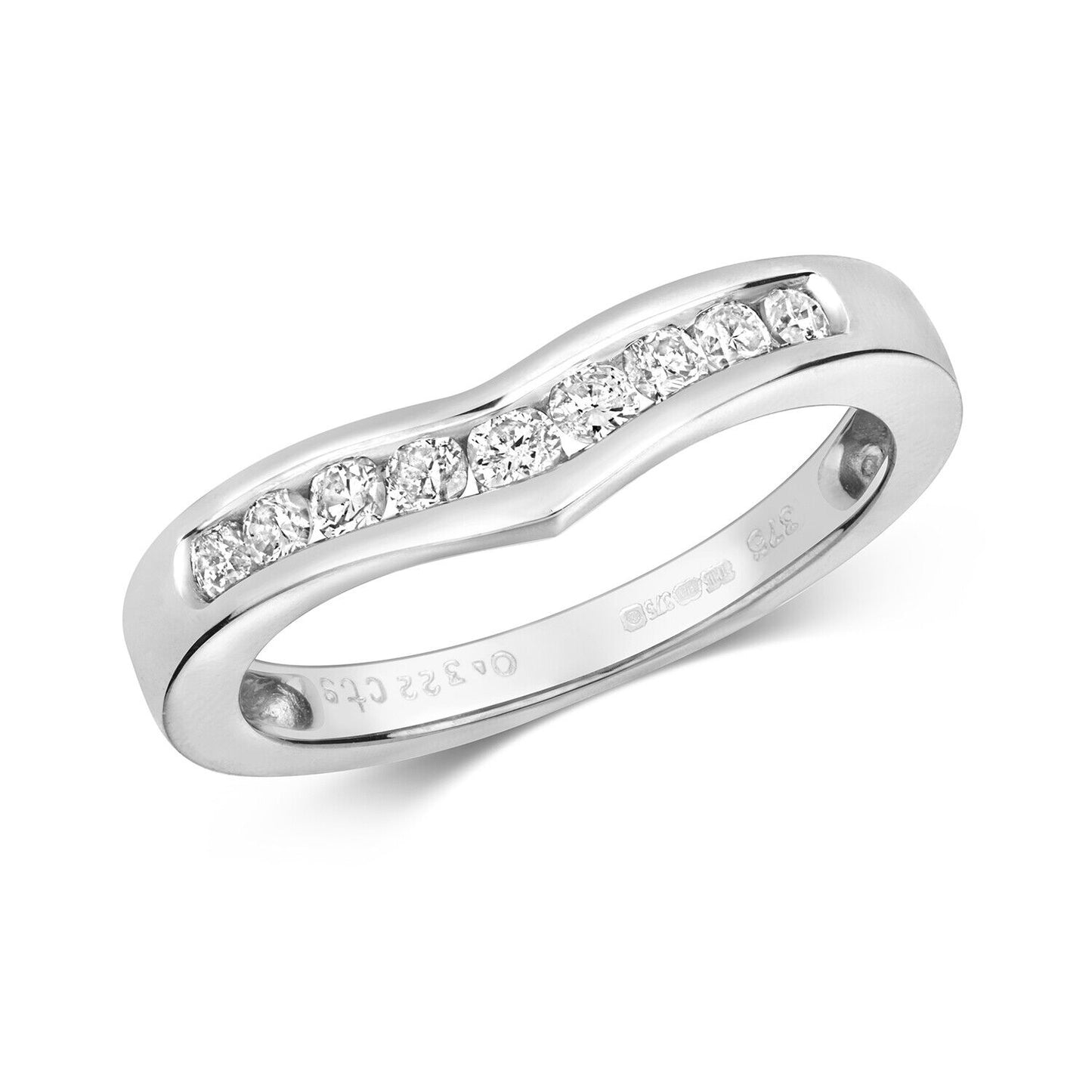 Real Diamond Wishbone Ring 9ct White Gold 0.33ctw Eternity Anniversary Band