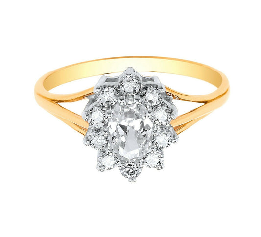 White Topaz Cluster Engagement Ring Solid Yellow Gold Hallmarked British Made