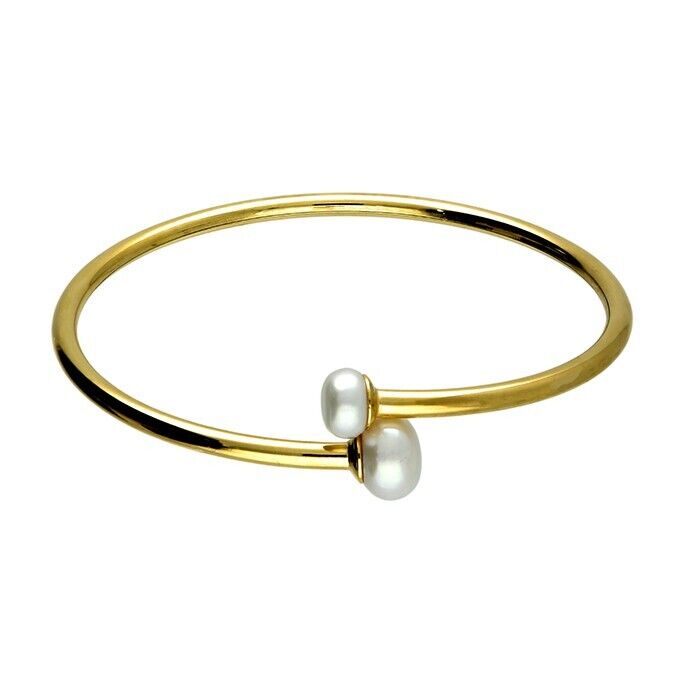 Ladies Freshwater Cultured Pearl Bangle 18ct Yellow Gold Solid Sterling Silver