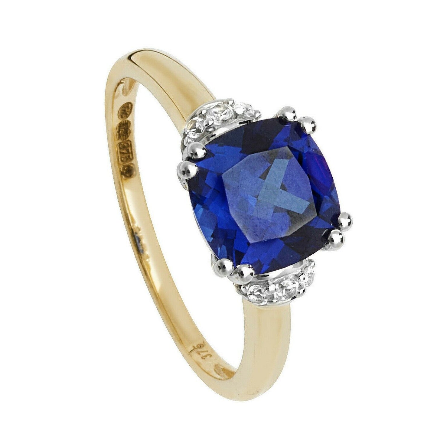Yellow Gold Sapphire Ring Solitaire Cushion White Sapphire Engagement Hallmarked