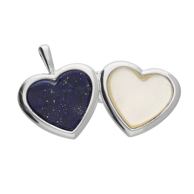 Sterling Silver Small Locket Double Sided Mother of Pearl and Lapis Handmade