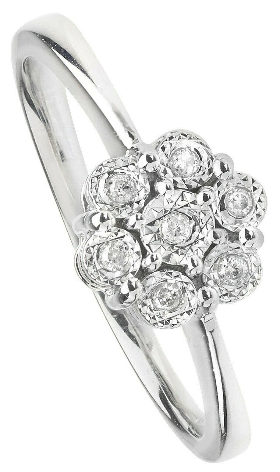 9ct White Gold Diamond Ring Cluster Engagement Anniversary Size J K L M N O P Q