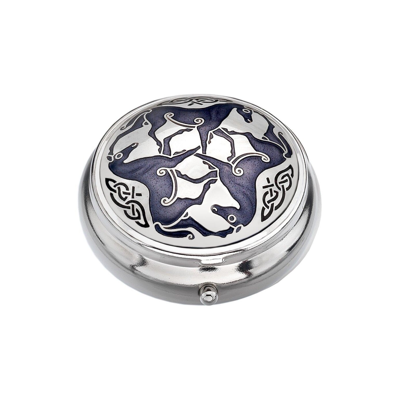 Pillbox Silver Plated Celtic Horse Horses Purple Brand New and Boxed