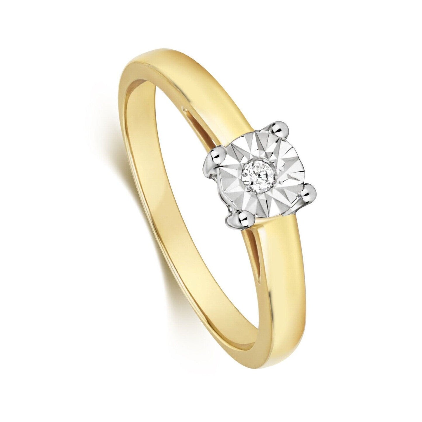 Real Diamond Solitaire Ring Solid Yellow Gold Illusion Set Engagement Size J - Q