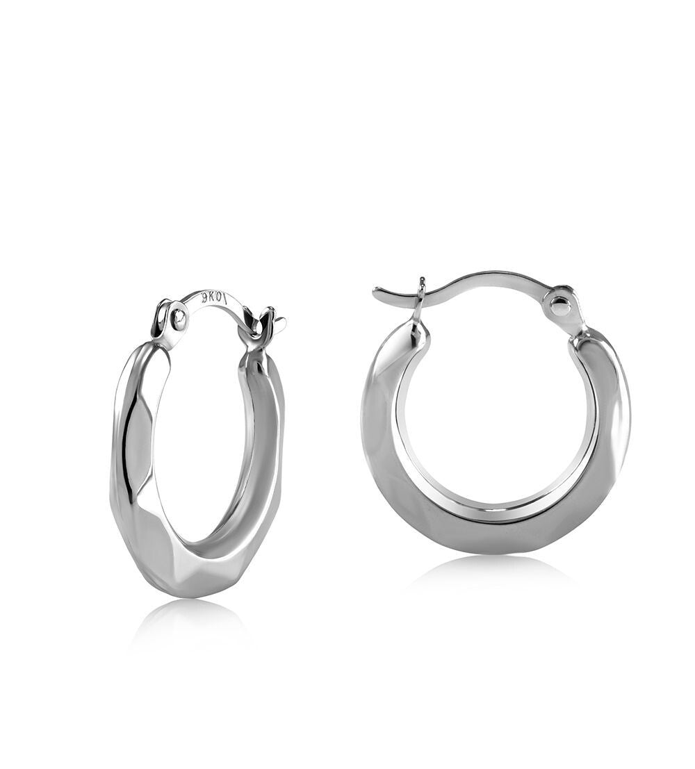 White Gold Hammered Hoop Earrings 14mm Creole Hoops Hallmarked
