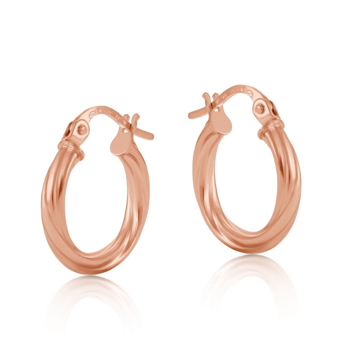 Rose Gold 15mm Twist Hoop Earrings Round Tubular Hoops Hallmarked