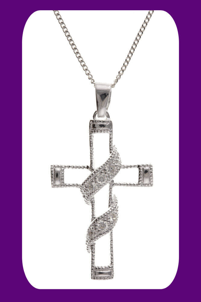 Sparkly Silver Cross Pendant Sterling Silver 925 Stamp 16 - 18" Adjustable Chain