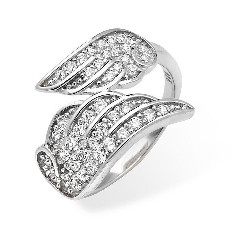 Silver Angel Wing Ring 925 Hallmarked Rhodium Finish Size J - R British Made