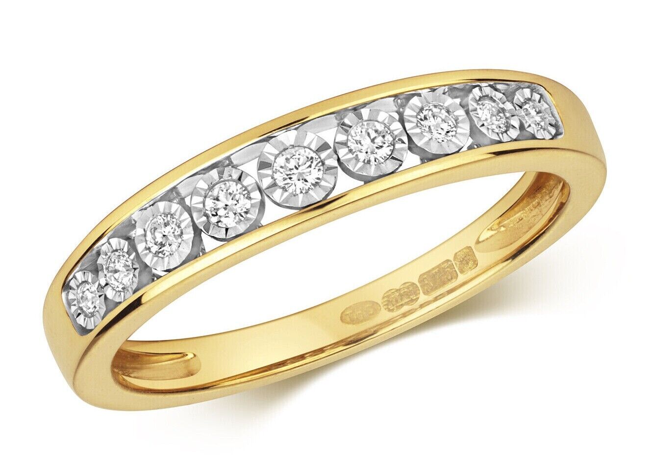Real Diamond Half Eternity Ring Solid Yellow Gold Anniversary Band