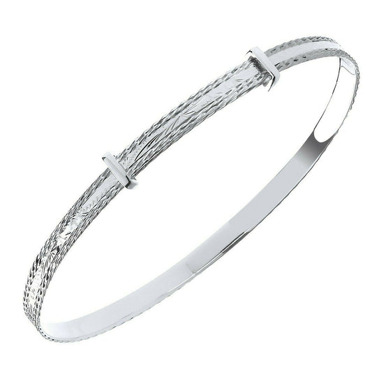Silver 4mm Expandable Diamond Cut Oval Bangle
