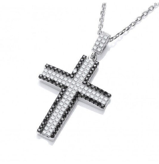 Black Gemstone Pave Cross With Chain Solid Sterling Silver Luxurious Packaging