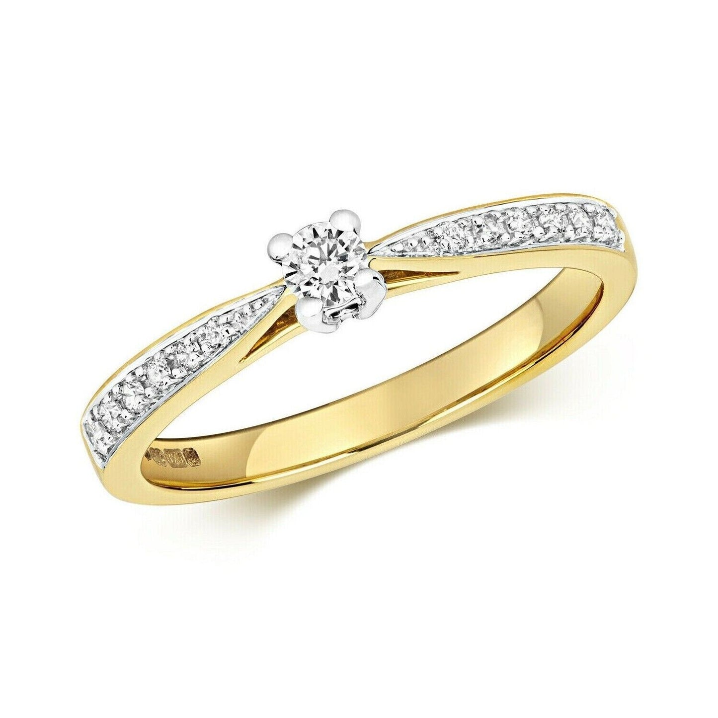 Real Diamond Solitaire Ring 0.20ctw 9ct Yellow Gold Engagement Size J - Q