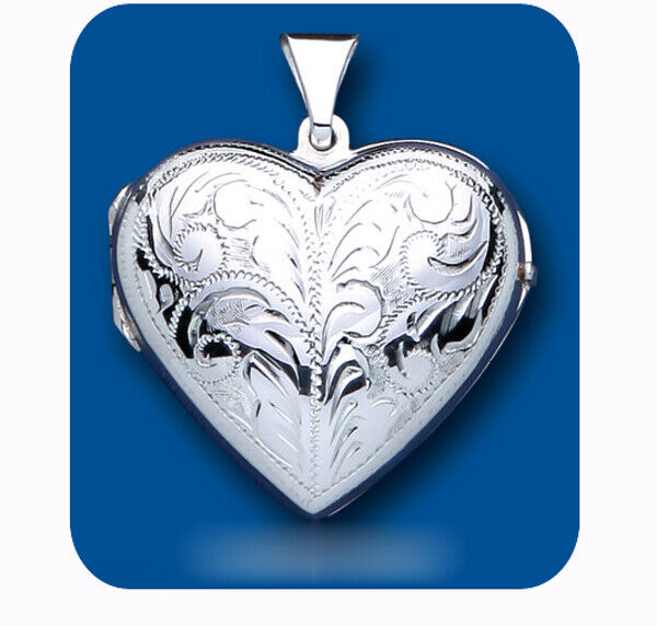 Silver Engraved Heart Locket Large 28mm Solid Sterling Silver All Chain Lengths