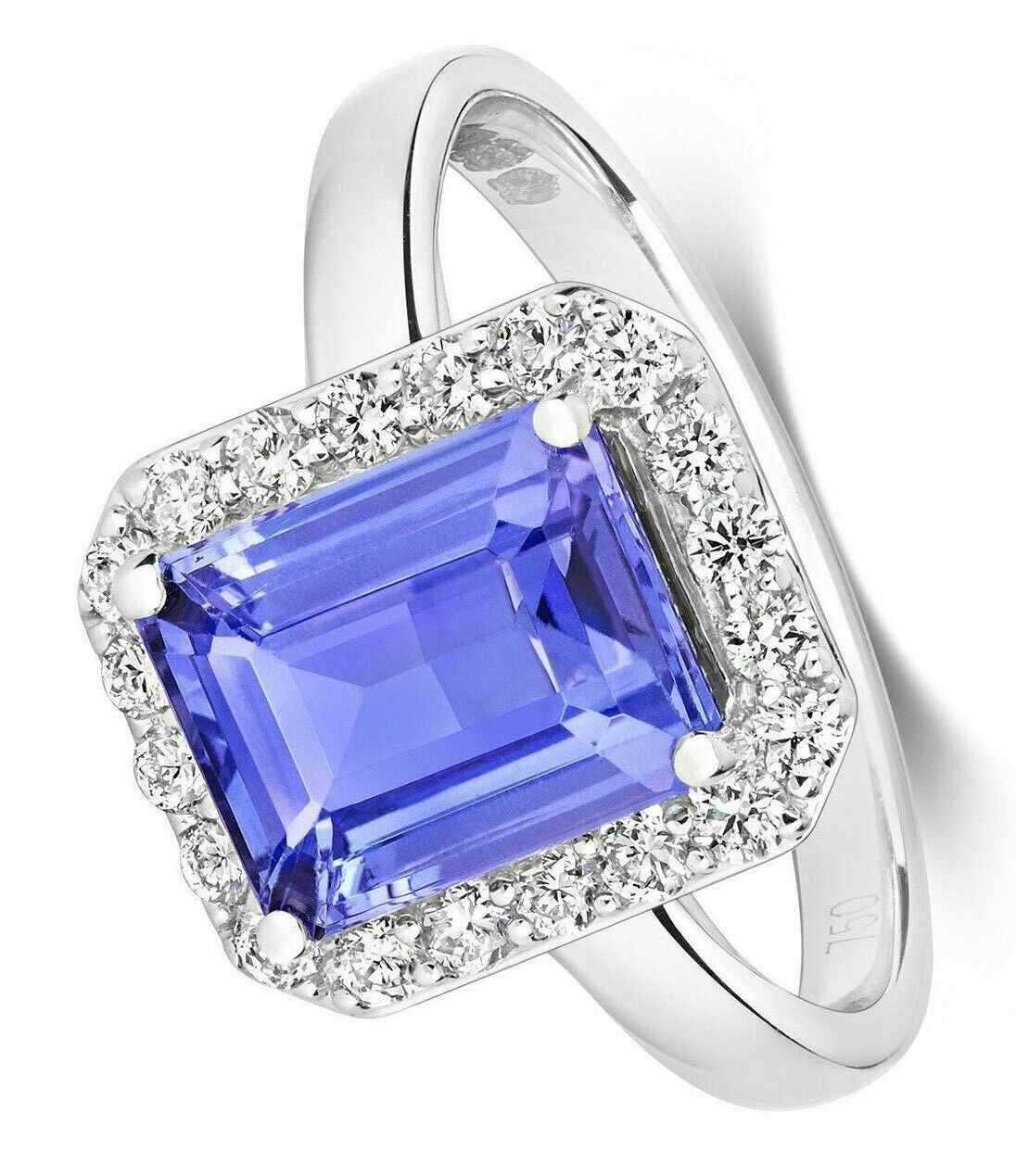 Real Tanzanite and Diamond Ring 18ct White Gold Statement Cocktail