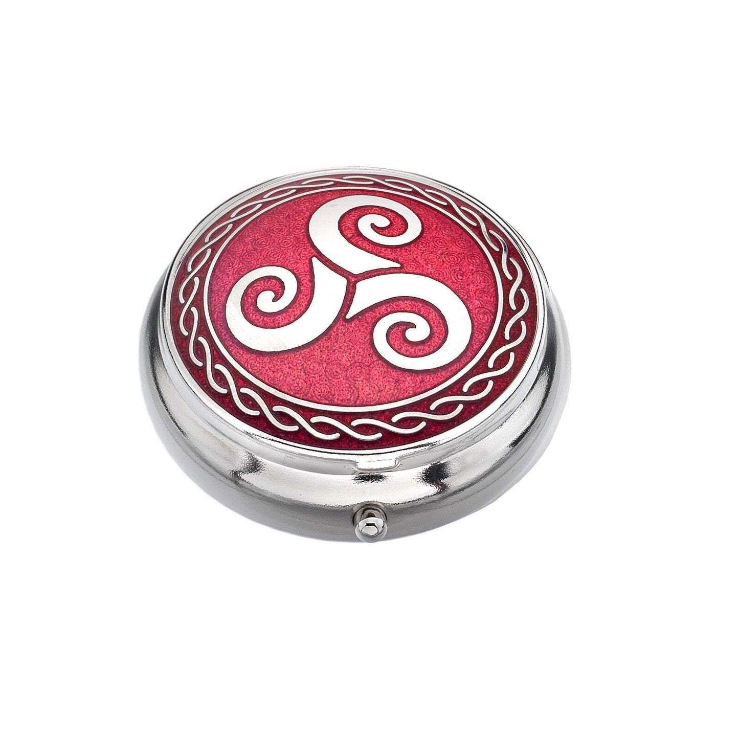 Pillbox Silver Plated Celtic Triskele Red Brand New and Boxed