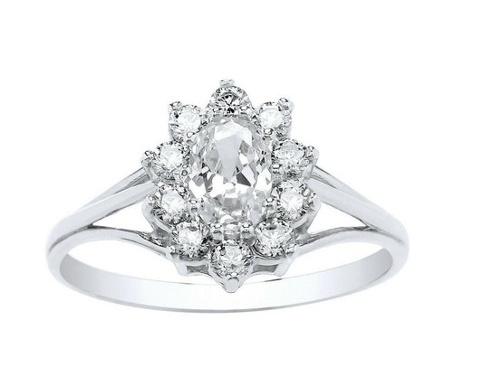 9ct White Gold Topaz Ring Cluster Engagement Dress Fully Hallmarked