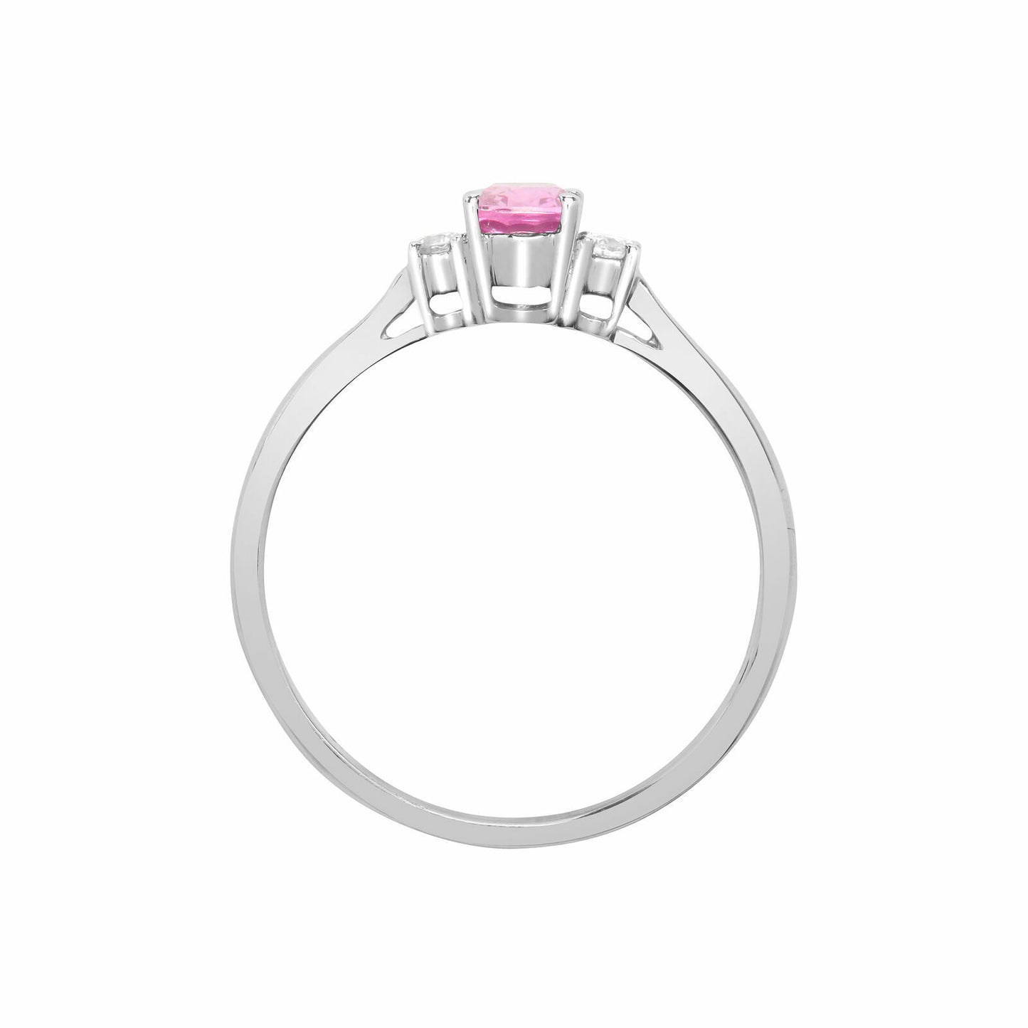 Real Pink Sapphire and Diamond Ring 18ct White Gold Three Stone Trilogy
