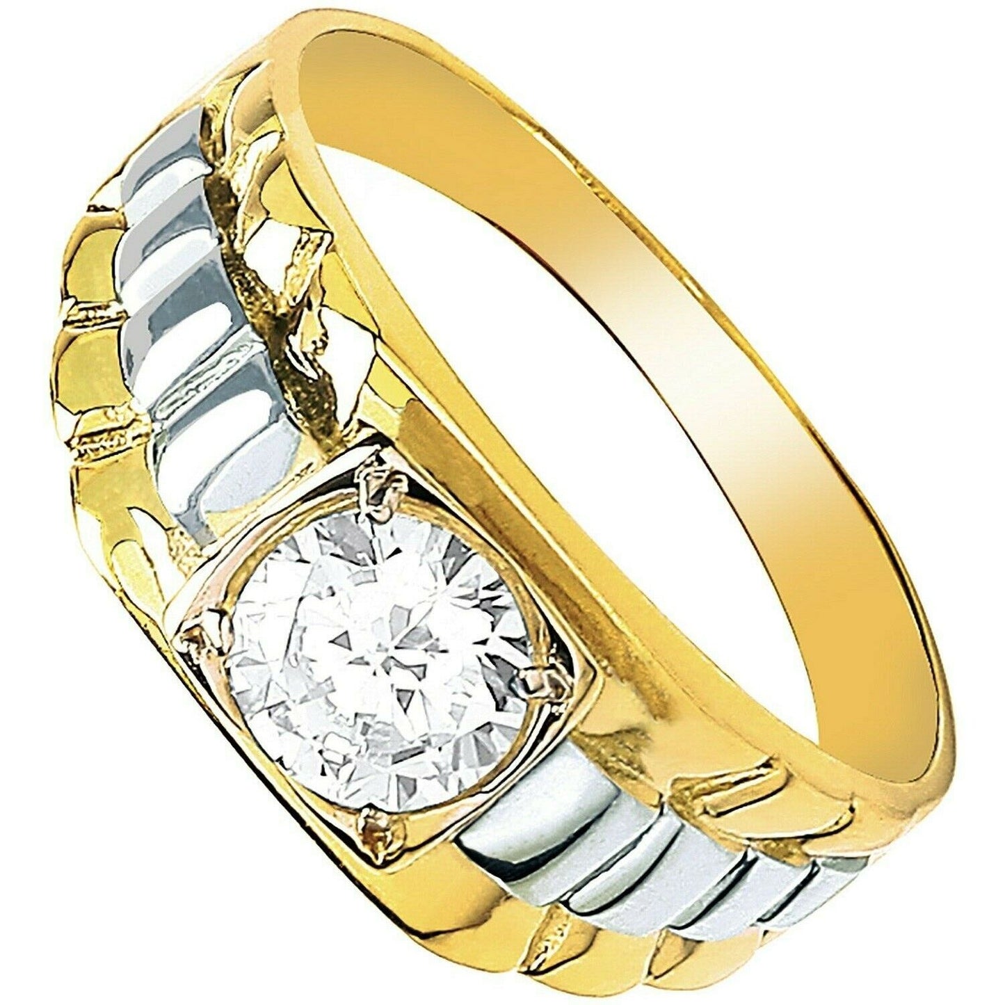 9ct Two Tone Gold Square Top Gents Ring Solitaire Signet Fully Hallmarked