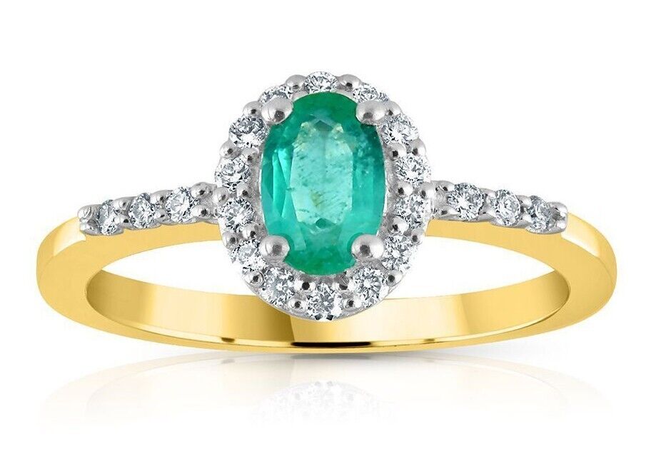 9ct Yellow Gold 0.16ct Diamond & 0.45ct Emerald Cluster Ring