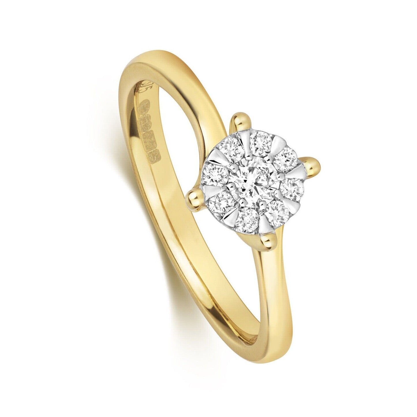 Real Diamond Twist Engagement Ring 9ct Yellow Gold Brilliant Set 0.25ctw