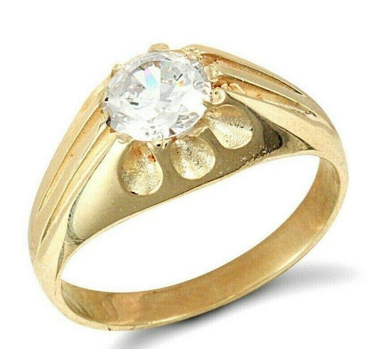 9ct Yellow Gold Gents Cubic Zirconia Ring Solitaire Fully Hallmarked