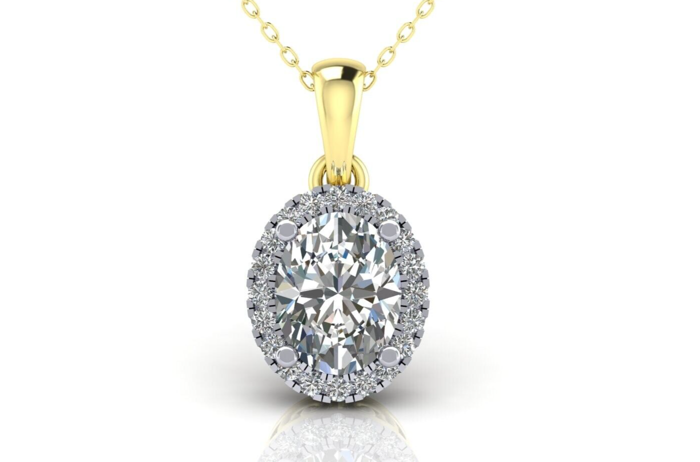 Zircon Oval Cluster Pendant Solid 9ct Yellow Gold 18" Chain Hallmarked