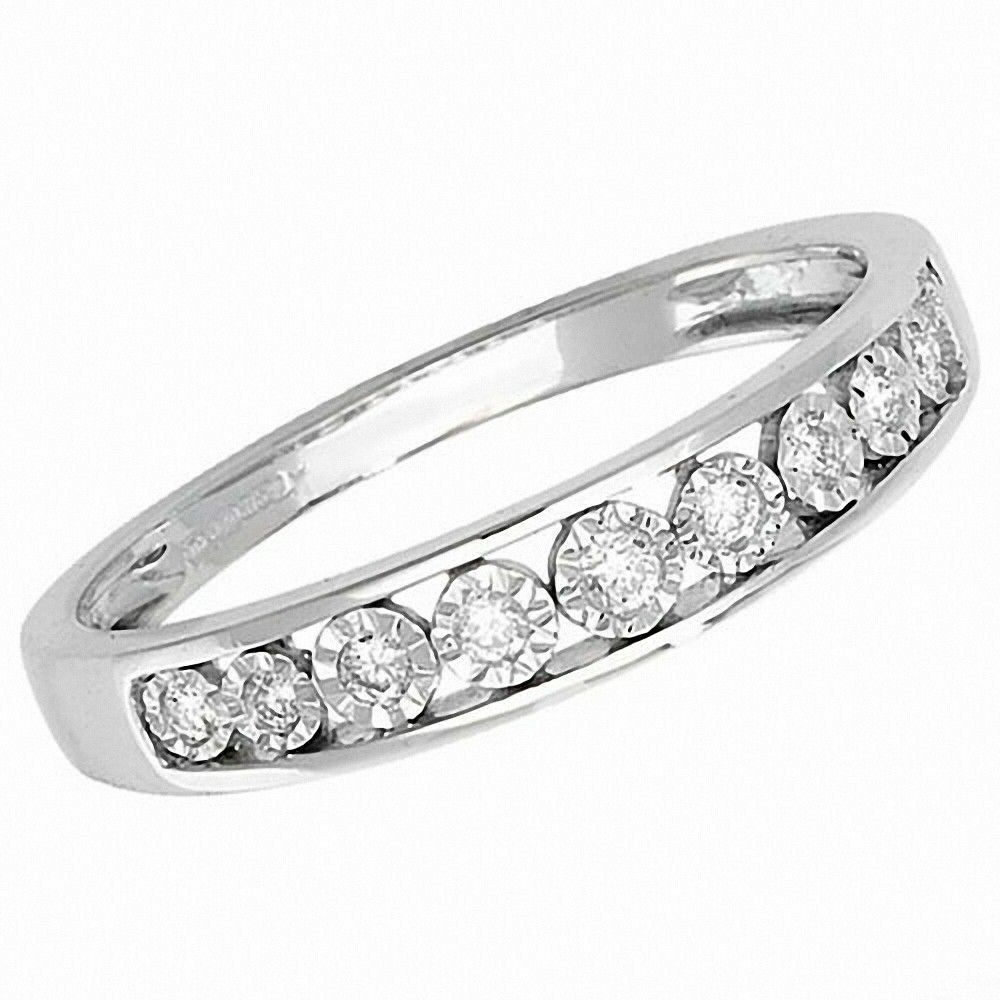 Real Diamond Half Eternity Ring Solid White Gold Band Size JKLMNOPQ