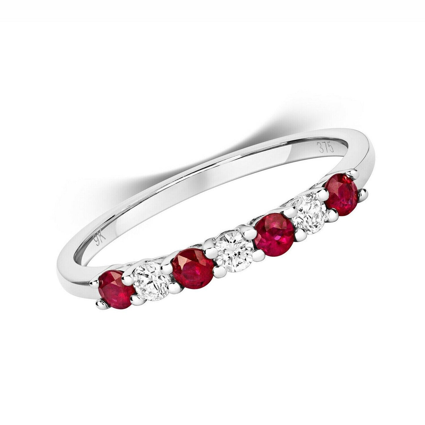 Real Ruby and Diamond Eternity Ring Solid White Gold Slim Anniversary Band