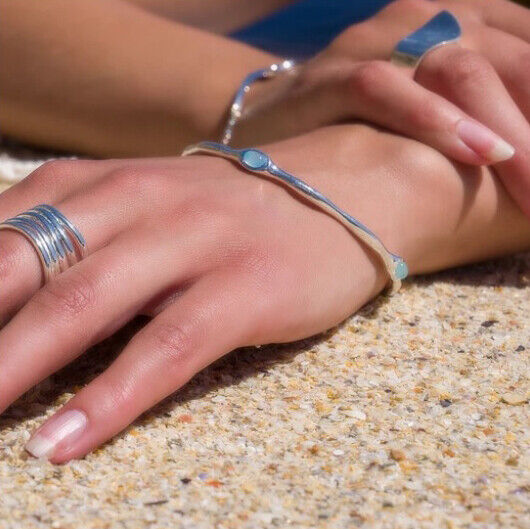 Sold Silver Chalcedony Bangle Real Stone Organic Design Hallmarked Luxury Box
