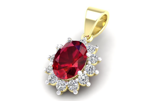 Ruby Oval Cluster Pendant Solid 9ct Yellow Gold 18" Chain Hallmarked