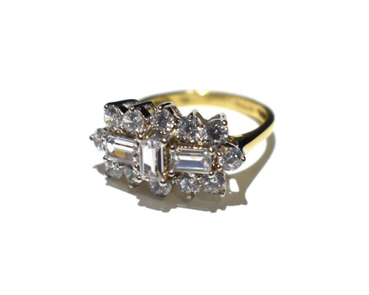 1 Carat Boat Cluster Ring Yellow Gold Cluster Engagement Ring Ladies Dress Ring