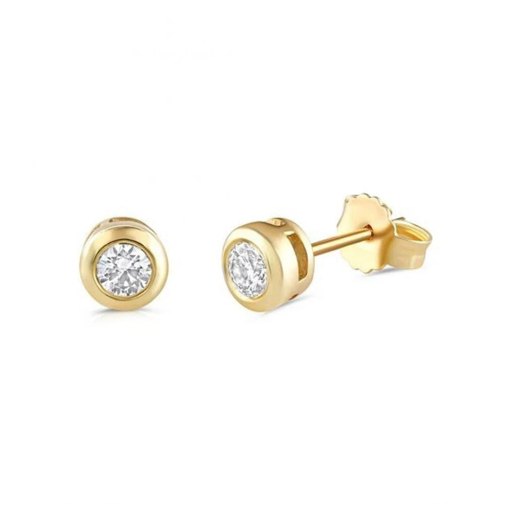 Diamond Bezel Set Solitaire Earrings 9ct Yellow Gold 0.40ctw Real Mined Diamonds
