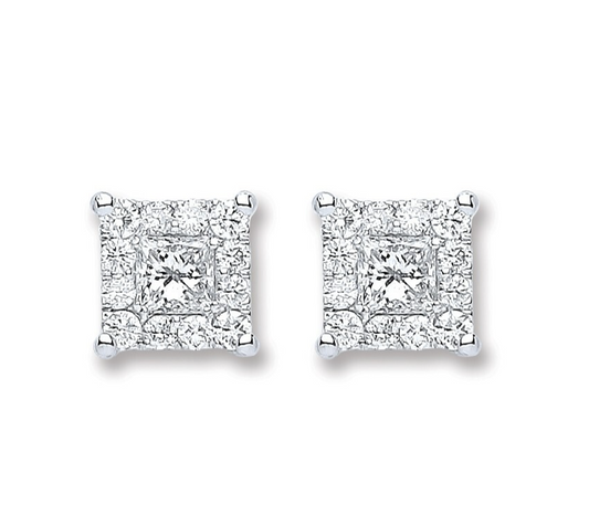18ct White Gold 0.50ct Diamond Square Stud Earrings Hallmarked