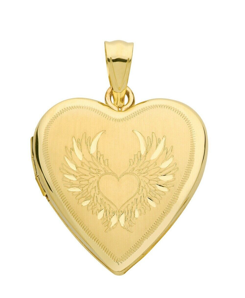 Angel Wings Heart Locket Solid 9 Carat Yellow Gold Hallmarked British Made