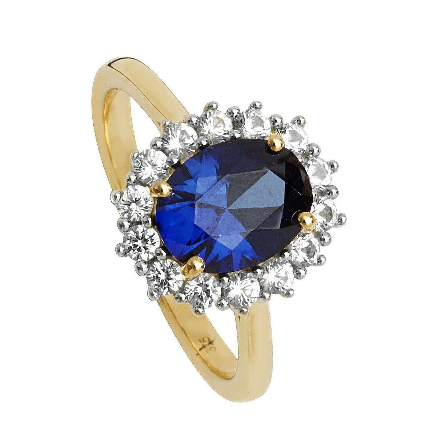 Yellow Gold Sapphire Ring White Sapphire Engagement Cluster Dress Hallmarked