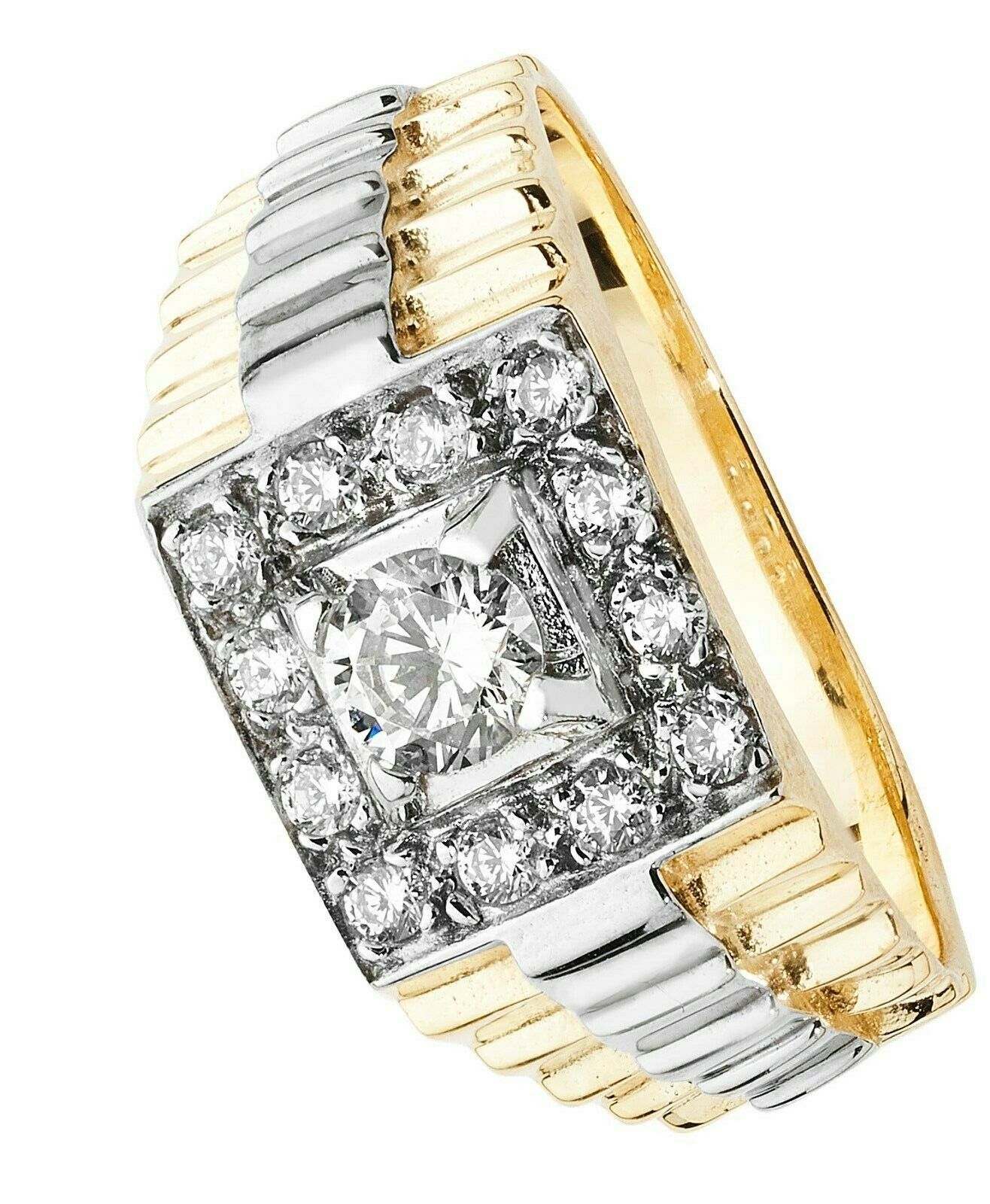 9ct Two Colour Gold Square Face Gents Signet Ring Hallmarked