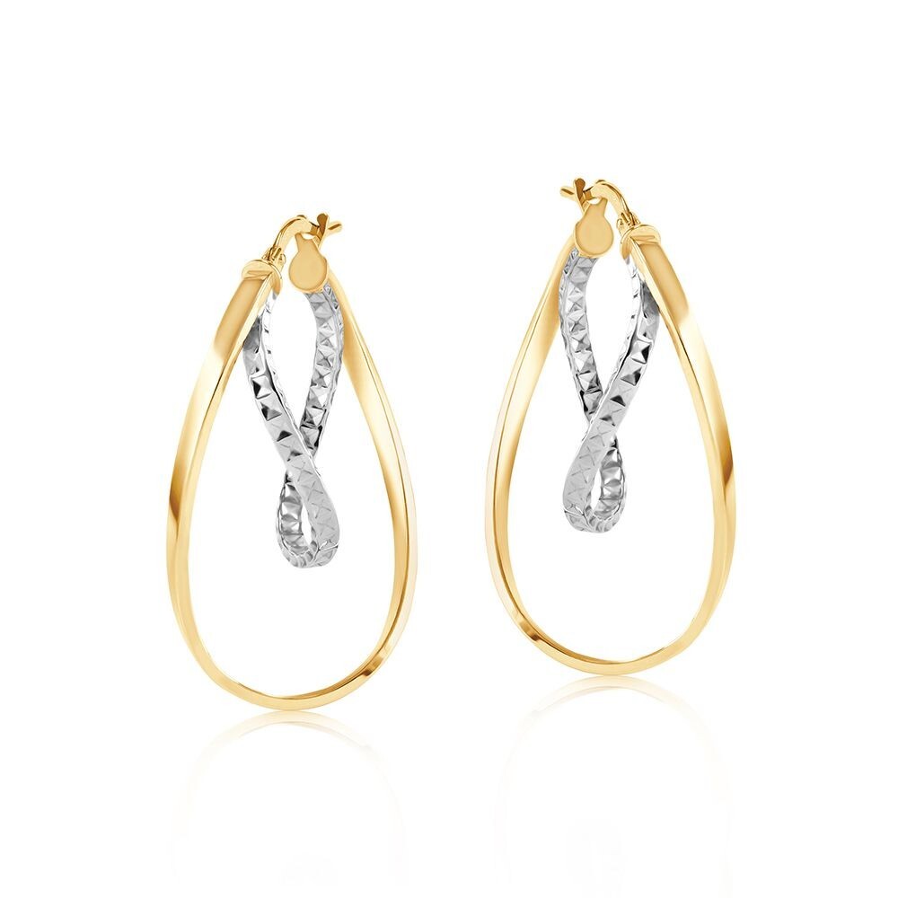 9ct Double Oval Hoop Earrings Two Colour Gold 33mm Hallmarked Hoops