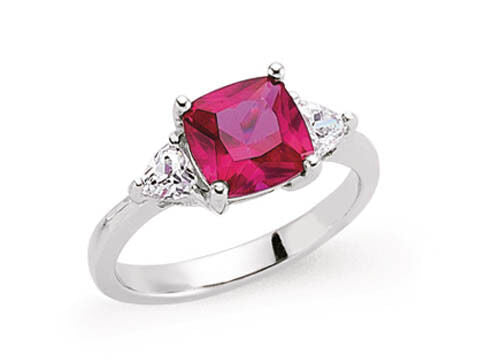 Ruby Cushion Solitaire Ring Solid Sterling Silver Platinum Finish