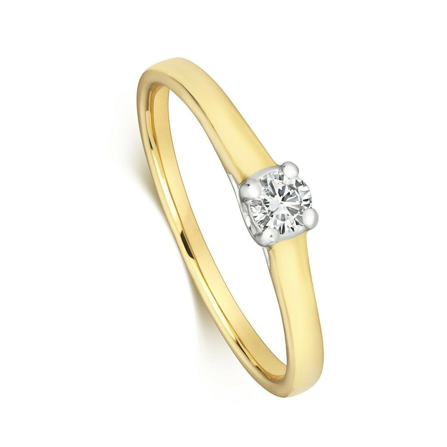 Real Diamond Solitaire Ring 9ct Yellow Gold Engagement 0.15ctw Size J - Q