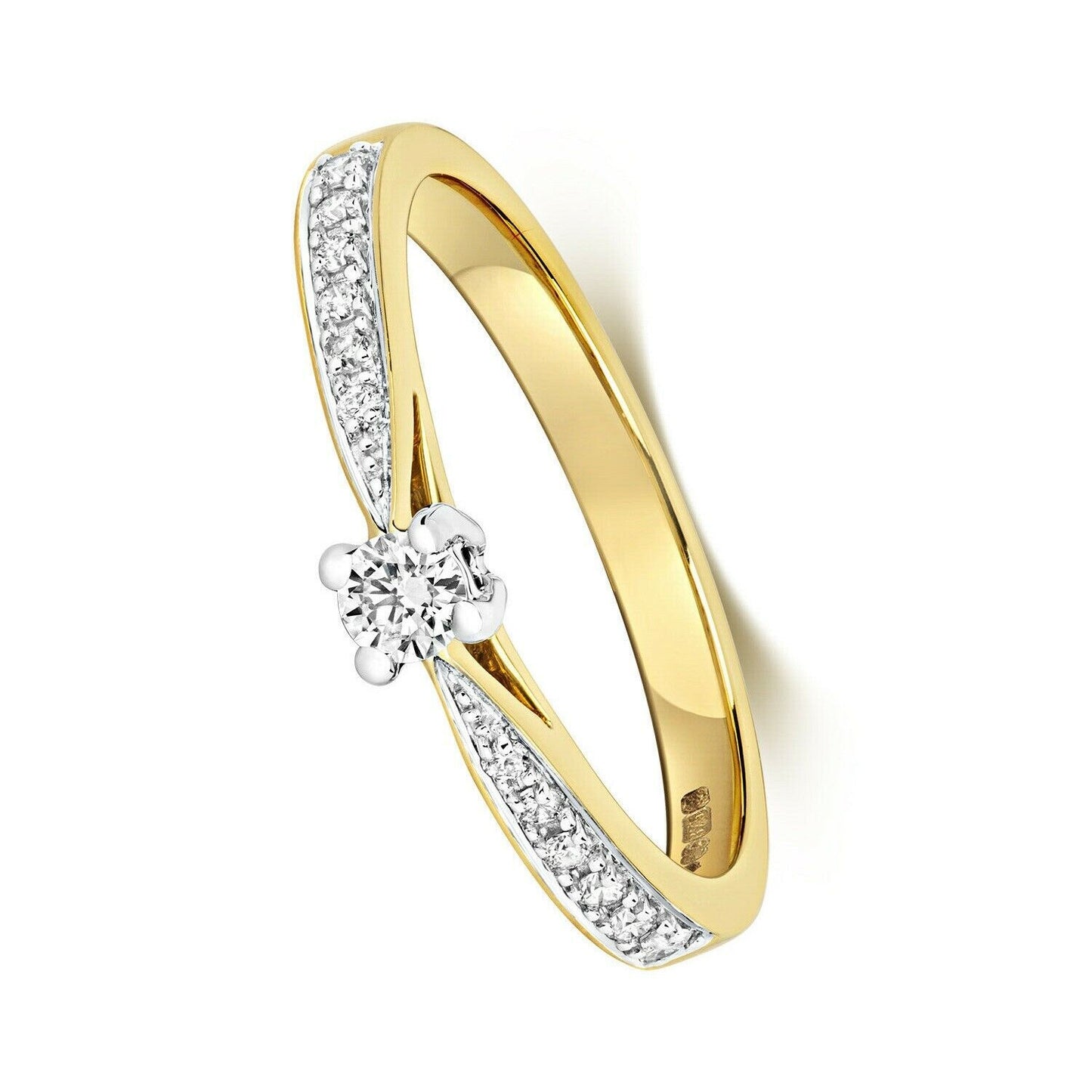 Real Diamond Solitaire Ring 0.20ctw 9ct Yellow Gold Engagement Size J - Q