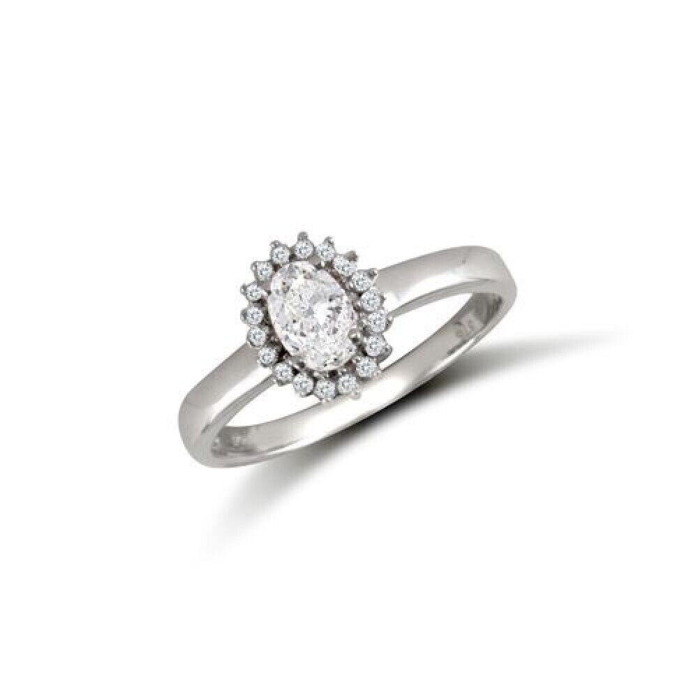 9ct White Gold Ladies Oval Cluster Ring Engagement Fully Hallmarked