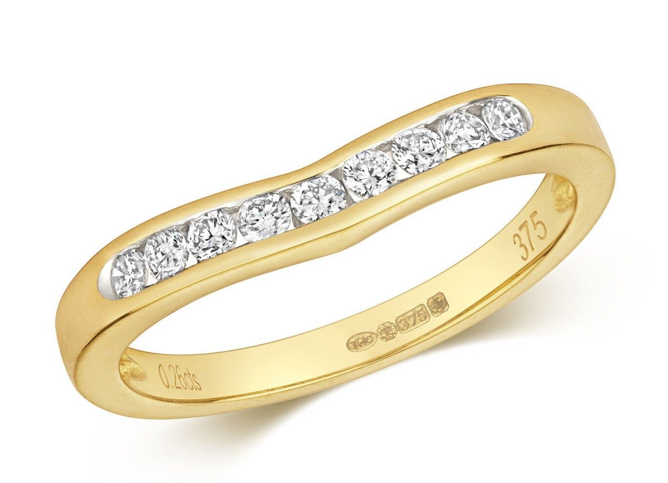 Real Diamond Soft Wishbone Ring 9ct Yellow Gold 0.25ct Eternity Anniversary Band