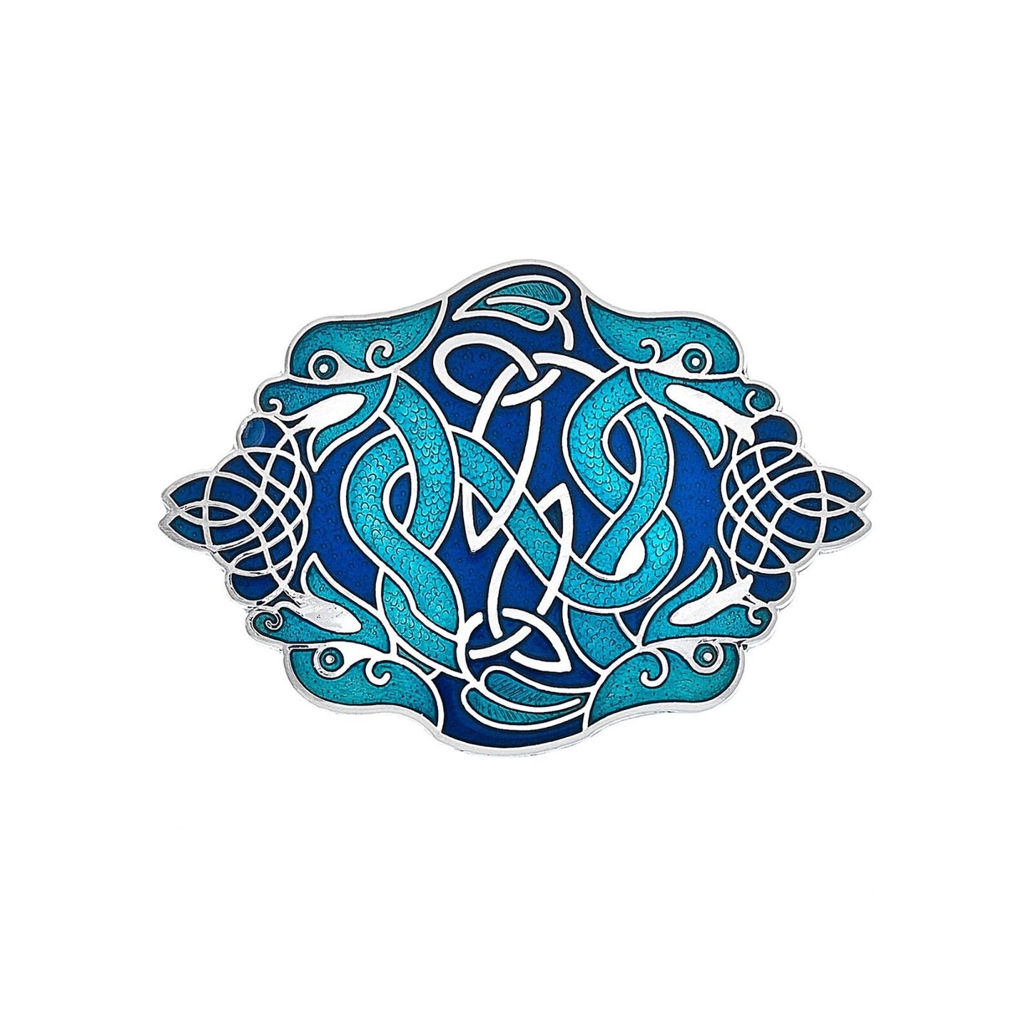 Blue Celtic Dragons Brooch Silver Plated Brand New Gift Packaging
