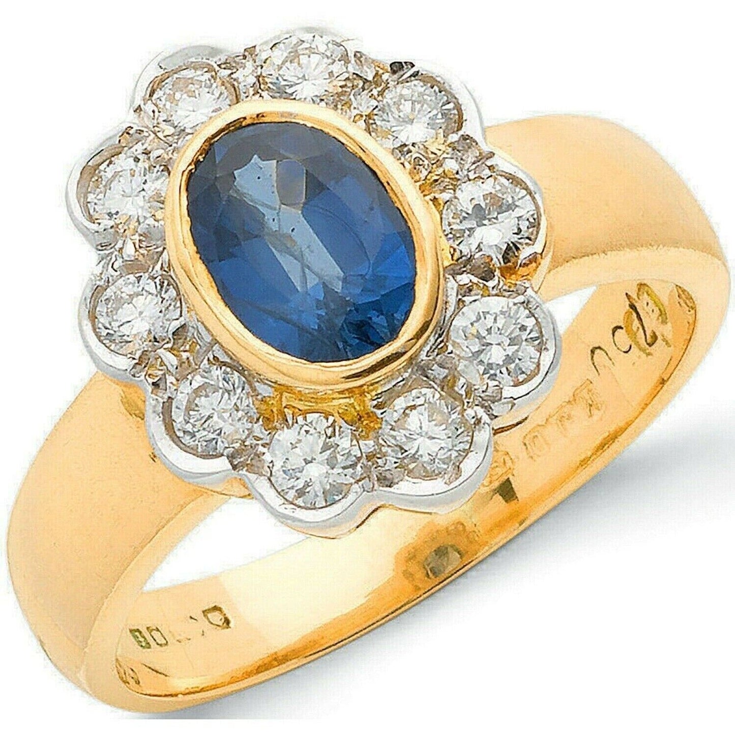 Real Sapphire and Diamond Cluster Ring 18ct Yellow Gold Oval Statement Cocktail